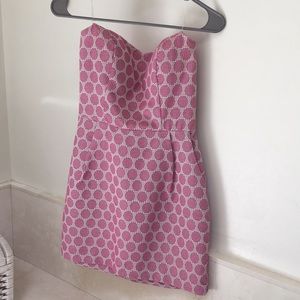 Pink polka dot strapless dress